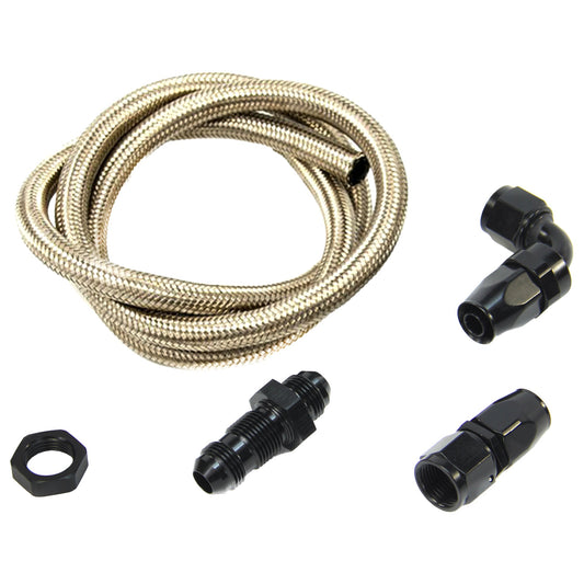 Nitrous Outlet 8AN Pressure Relief Kit - 90 Degree to 90 Degree Bulk Head/3' Steel Braided Hose/Black Fittings