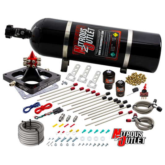 Nitrous Outlet 4500 Kraken Competition System - Braided Hose/.189 Competition Trashcan Nitrous Solenoid/.310 Fuel Solenoid/Universal Solenoid Brackets (Alcohol)(5-7-10 psi)(200-950 HP)(15lb Bottle)