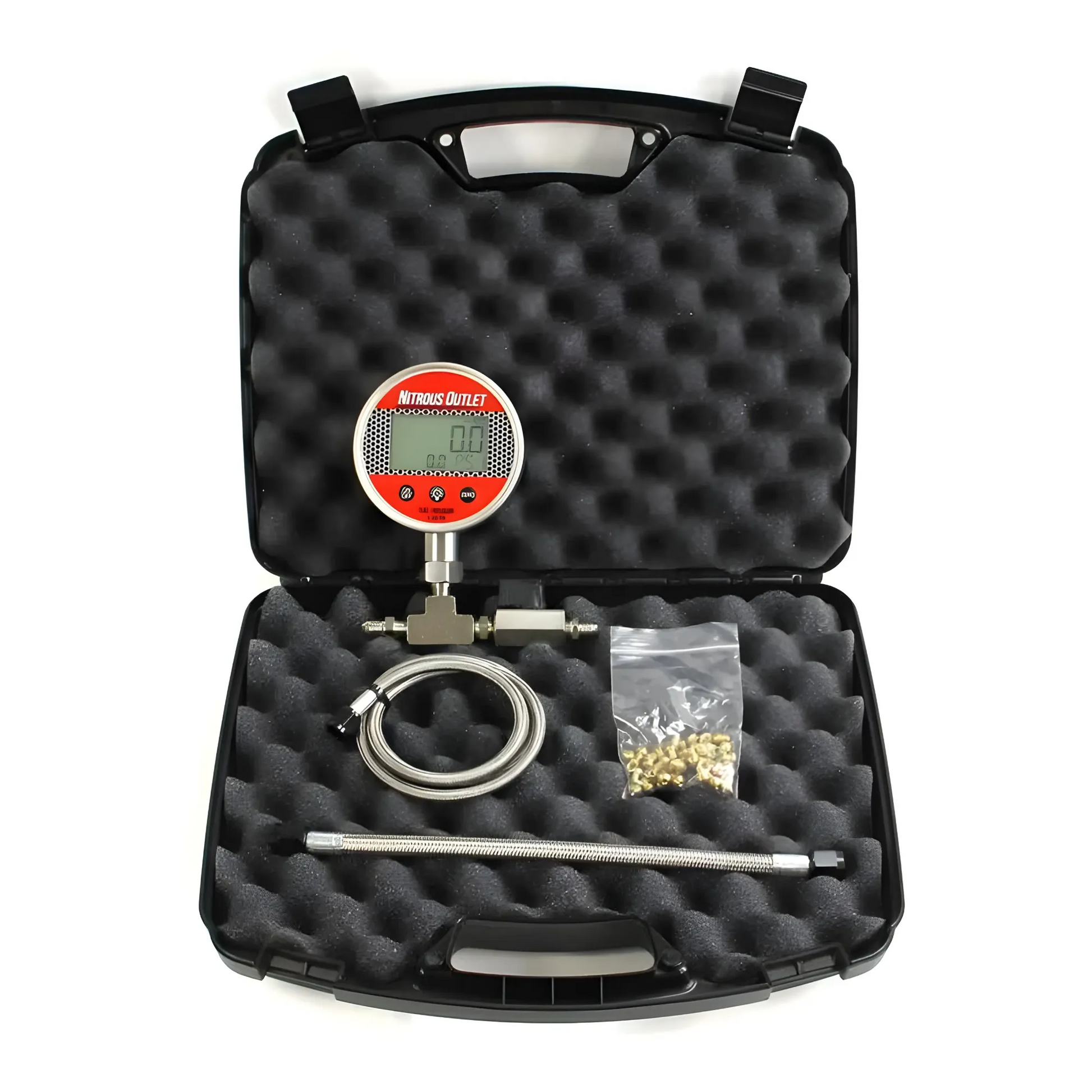 Nitrous Outlet Flowing Fuel Pressure Test Gauge Kit - Includes 43 different tuning jets (0-100 psi Digital Gauge)