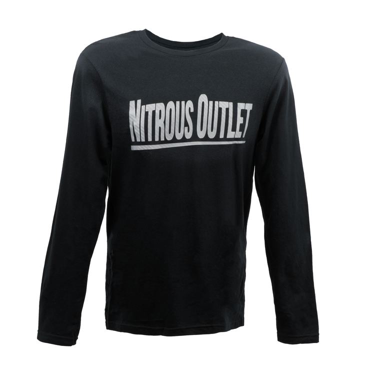 Nitrous Outlet Black Long Sleeve T-Shirt - Silver Carbon Fiber Logo - Extra Large