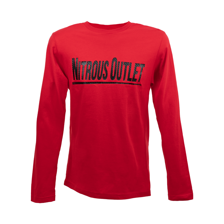 Nitrous Outlet Red Long Sleeve T-Shirt - Black Carbon Fiber Logo - Large