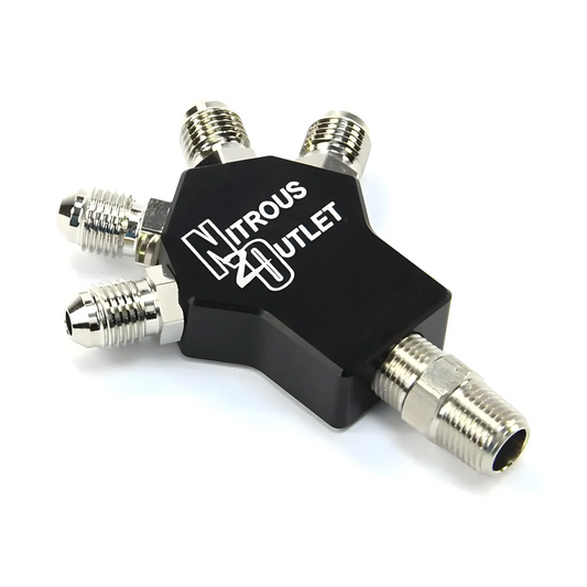Nitrous Outlet Powersports 1 In 4 Out Distribution Block w/Fittings (1/8" NPT Male Inlet, 3AN Male Outlets)