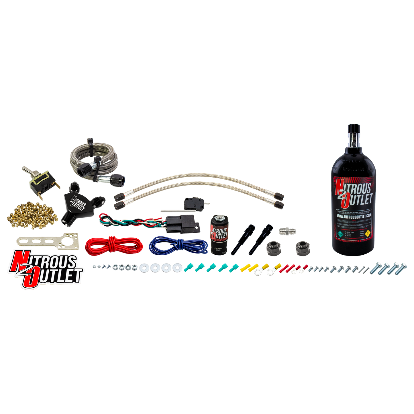 Nitrous Outlet Powersports EFI Twin Cylinder Dry Nozzle System (Aluminum 90 Degree Nozzle)(20,30,40,50,60 HP)(2.5LB Bottle)