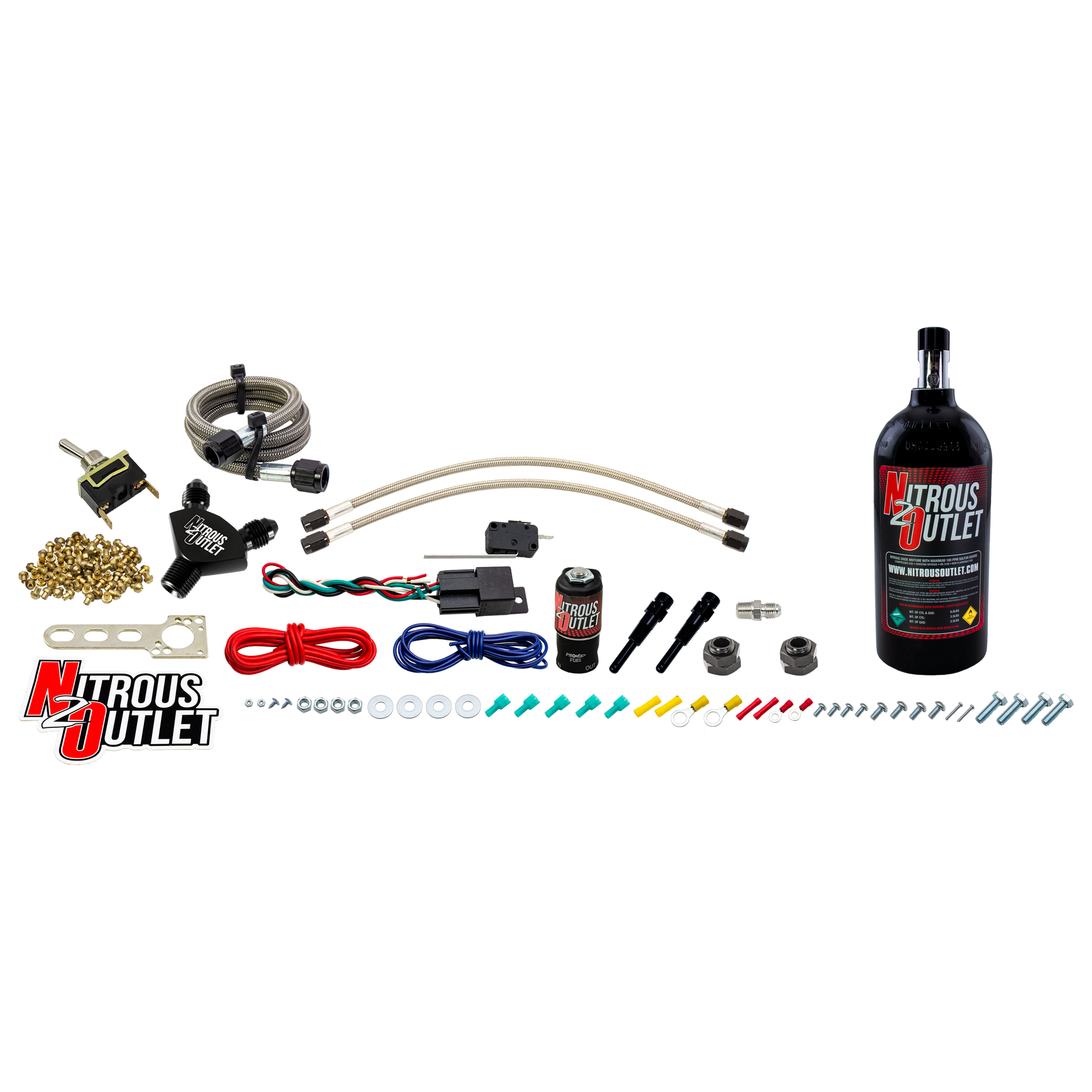 Nitrous Outlet Powersports EFI Twin Cylinder Dry Nozzle System (Aluminum 90 Degree Nozzle)(20,30,40,50,60 HP)(2.5LB Bottle)