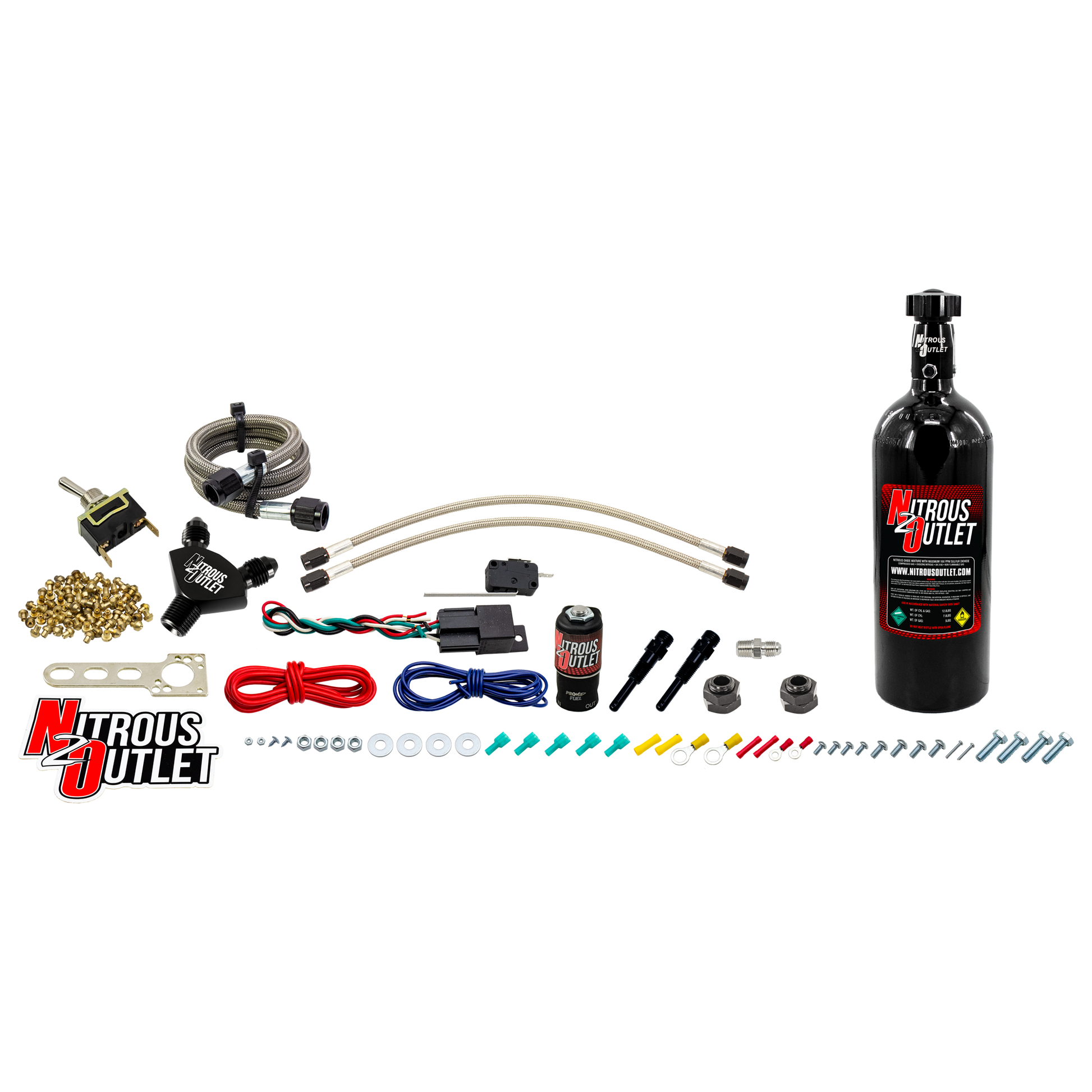 Nitrous Outlet Powersports EFI Twin Cylinder Dry Nozzle System (Aluminum 90 Degree Nozzle)(20,30,40,50,60 HP)(5LB Bottle)