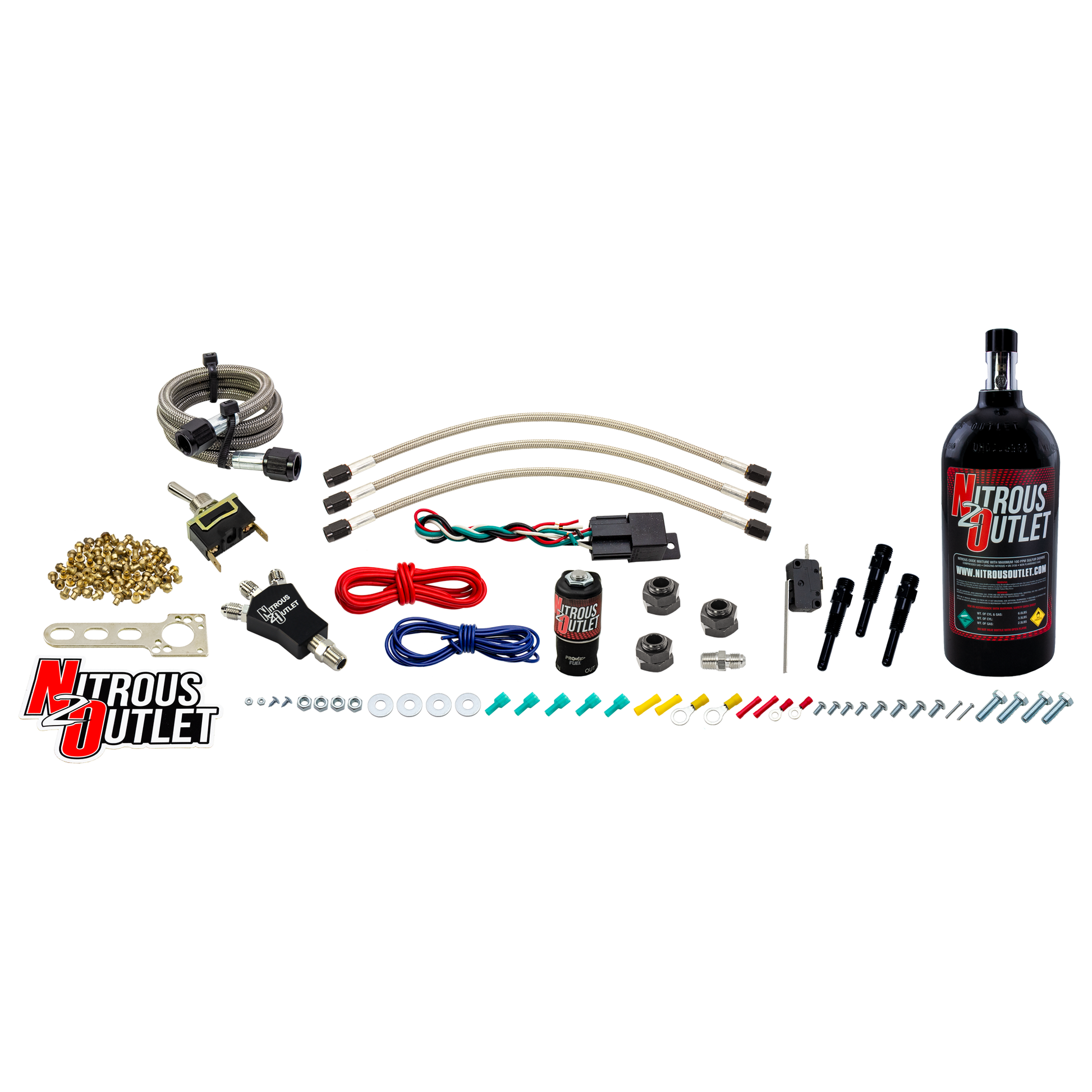 Nitrous Outlet Powersports EFI Three Cylinder Dry Nozzle System (Aluminum 90 Degree Nozzle)(20,30,40,50,60 HP)(2.5LB Bottle)