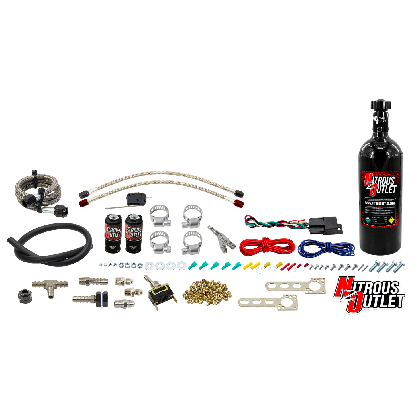 Nitrous Outlet Powersports Single Cylinder Wet Nozzle System (Stainless 90 Degree Nozzle)(Gas)(6 psi)(10,15,20,25,30 HP)(5LB Bottle)