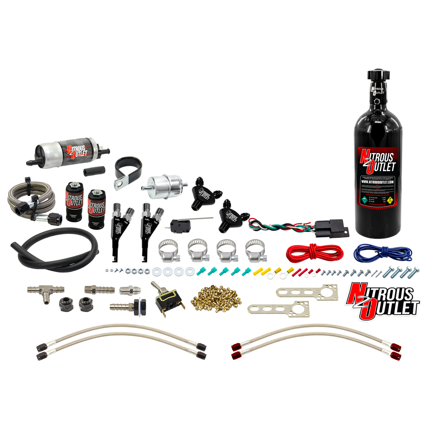 Nitrous Outlet Powersports Twin Cylinder Wet Nozzle System (Aluminum 90 Degree Nozzles)(Gas)(6 psi)(20,30,40,50,60 HP)(5LB Bottle)