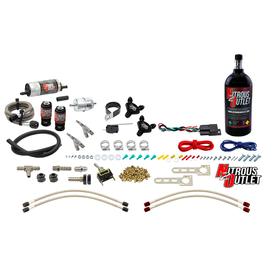 Nitrous Outlet Powersports Twin Cylinder Wet Nozzle System (Stainless 90 Degree Nozzles)(Gas)(6 psi)(20,30,40,50,60 HP)(2.5LB Bottle)