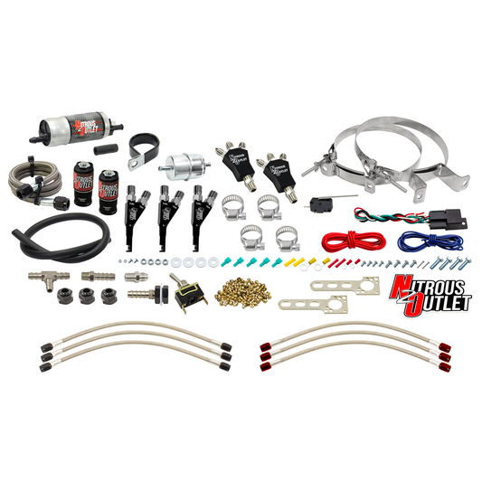 Nitrous Outlet Powersports Three Cylinder Wet Nozzle System (Aluminum 90 Degree Nozzles)(Gas)(6 psi)(30,45,60,75,90 HP)(No Bottle)