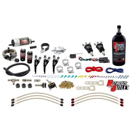 Nitrous Outlet Powersports Three Cylinder Wet Nozzle System (Aluminum 90 Degree Nozzles)(Gas)(6 psi)(30,45,60,75,90 HP)(2.5LB Bottle)