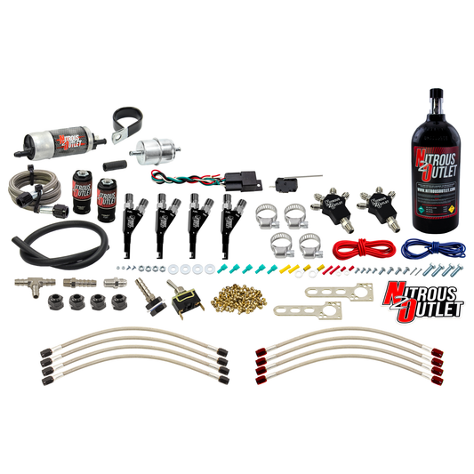 Nitrous Outlet Powersports Four Cylinder Wet Nozzle System (Stainless 90 Degree Nozzles)(Gas)(6 psi)(40,60,80,100,120 HP)(2.5LB Bottle)