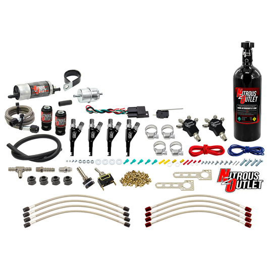 Nitrous Outlet Powersports Four Cylinder Wet Nozzle System (Stainless 90 Degree Nozzles)(Gas)(6 psi)(40,60,80,100,120 HP)(5LB Bottle)