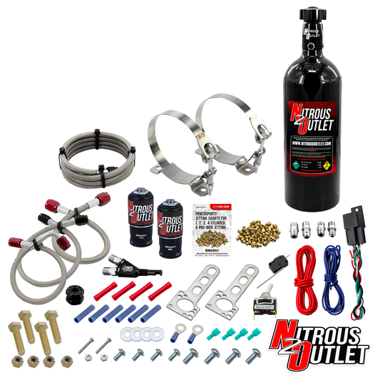 Nitrous Outlet Powersports SxS Single Cylinder Wet Nozzle System (Aluminum 90 Degree Nozzle)(Gas)(45-55 psi)(30,40,50 HP)(5LB Bottle)