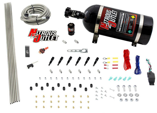 Nitrous Outlet Dry 6 Cylinder Direct Port System - .122 Nitrous Solenoid/Distribution Block/SBT Nozzles (75-375HP)(10lb Bottle)