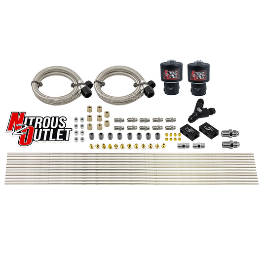 Nitrous Outlet Dry 8 Cylinder Solenoid Forward Direct Port Conversion Kit - Two .178 Trashcan Nitrous Solenoid/ Compact Distribution Blocks/Compression Fittings/Jet Fittings (Includes 200HP Jetting)